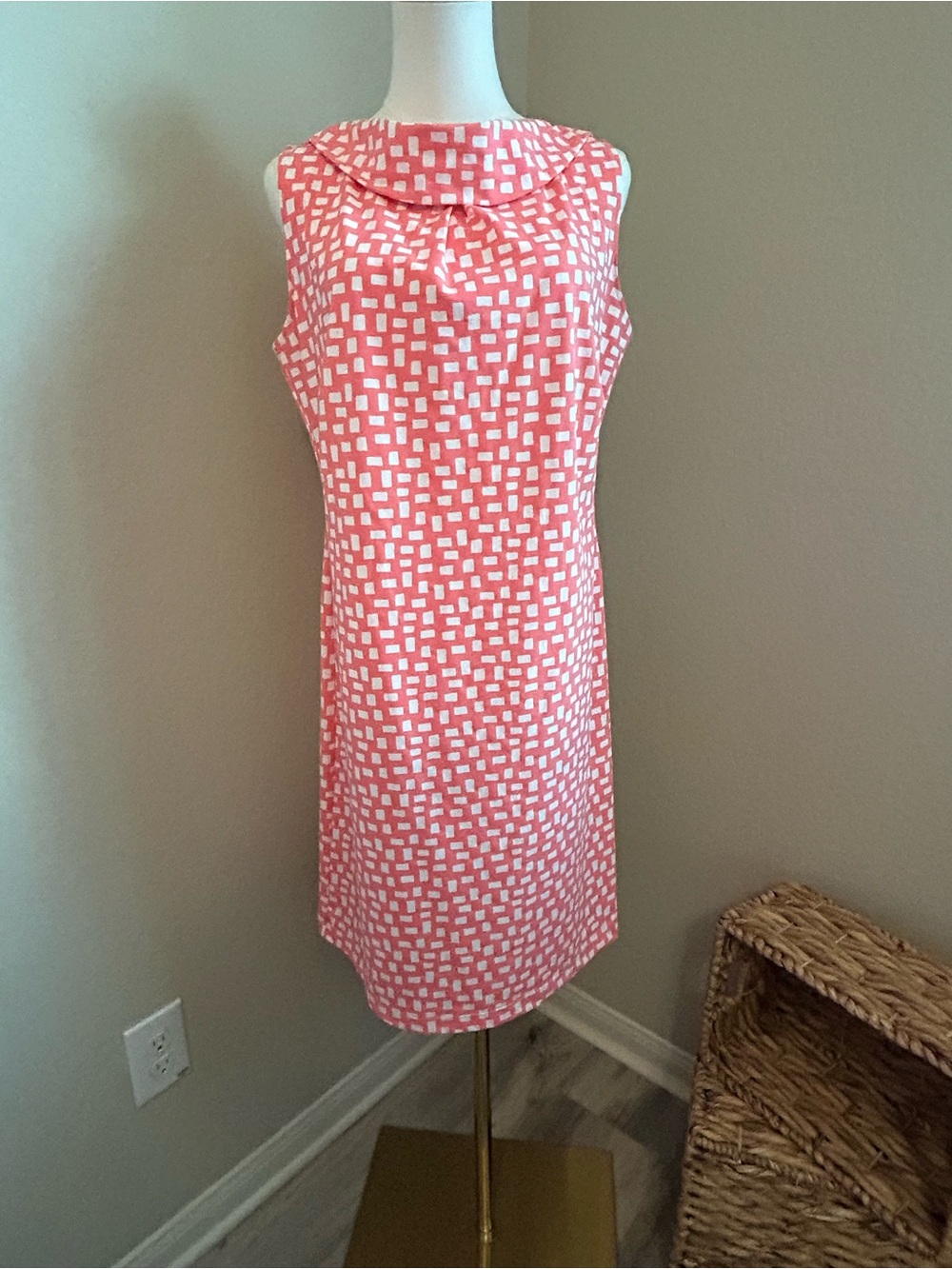 Katherine Way Coral and White Sleeveless Shift Dress